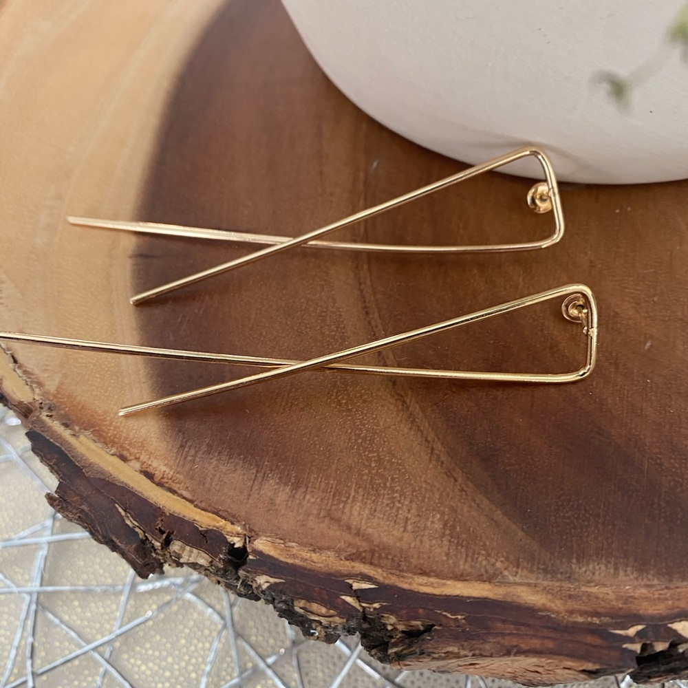 Gold Crisscross Long Bar Earrings - Picture 7 of 7